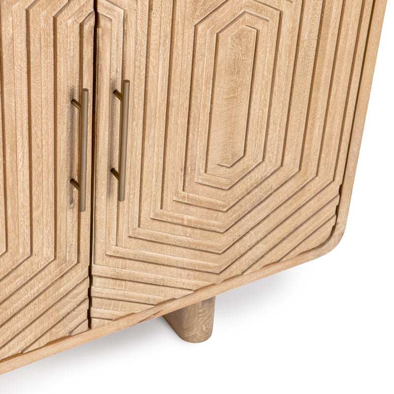 Classic Home Holmes 4-door buffet with wood finish, featuring storage cabinets and sleek design, ideal for dining room or kitchen.