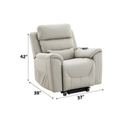 Marsha - Power Recliner With Lift & Massage - Light Gray Leather - R&R Furniture Gallery (Fountain Valley, CA)