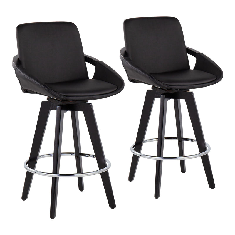 Pair of Lumi Source Cosmo contemporary fixed height counter stools with swivel, round footrest, and modern design.
