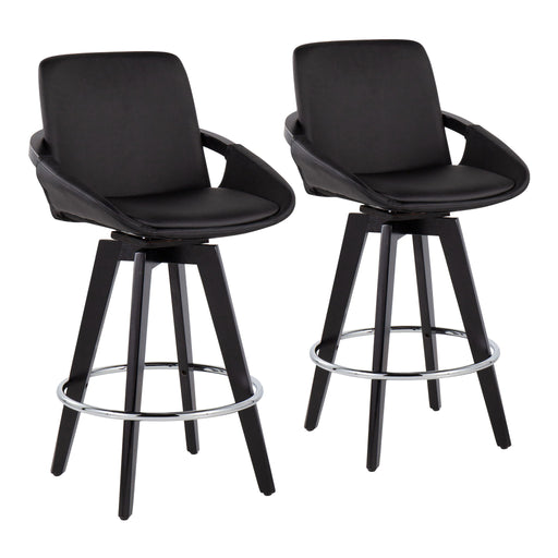Pair of Lumi Source Cosmo contemporary fixed height counter stools with swivel, round footrest, and modern design.
