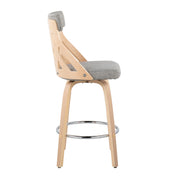 Lumi Source York mid-century modern counter stool with natural wood finish and light gray upholstered seat, counter height.