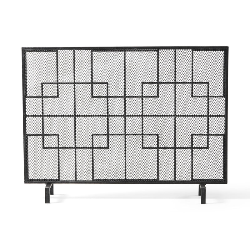 Modern single panel iron fireplace screen by Noble House featuring a sleek design to protect and decorate your fireplace.