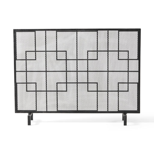 Modern single panel iron fireplace screen by Noble House featuring a sleek design to protect and decorate your fireplace.
