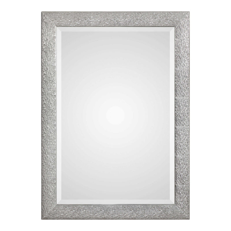 Uttermost Mossley metallic silver wall mirror with a sleek, modern frame ideal for contemporary interior decor.