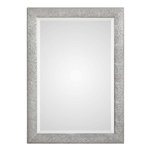 Uttermost Mossley metallic silver wall mirror with a sleek, modern frame ideal for contemporary interior decor.