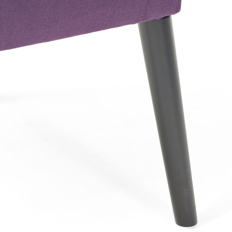 Noble House fabric arm chair with wooden legs and cushioned seat in plum, stylish and comfortable living room accent piece.