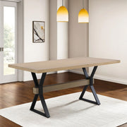Light ash farmhouse dining table with X-shaped legs by Noble House, featuring a sturdy wooden design for family meals.