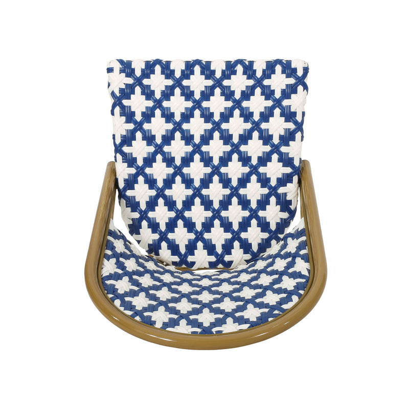 Noble House armless French bistro chair with durable rattan seat and aluminum frame, ideal for indoor or outdoor dining.