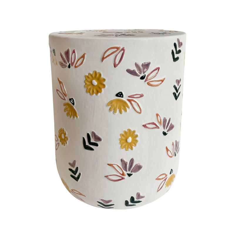 Ceramic Indoor / Outdoor Hand-Painted Floral Table - White - R&R Furniture Gallery (Fountain Valley, CA)