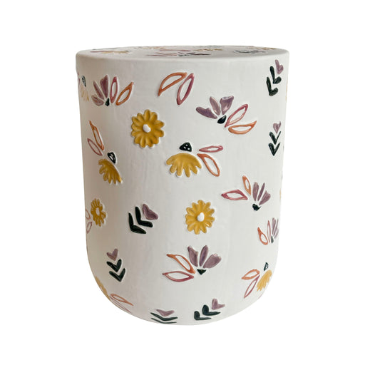 Ceramic Indoor / Outdoor Hand-Painted Floral Table - White - R&R Furniture Gallery (Fountain Valley, CA)