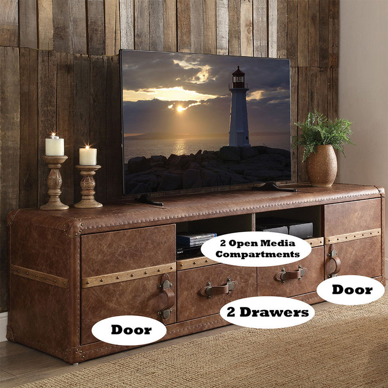 Aberdeen - TV Stand - Retro Brown Top Grain Leather - R&R Furniture Gallery (Fountain Valley, CA)