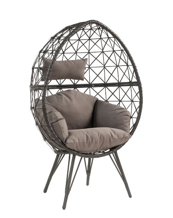 Aeven - Patio Lounge Chair - Light Gray Fabric & Black Wicker - R&R Furniture Gallery (Fountain Valley, CA)