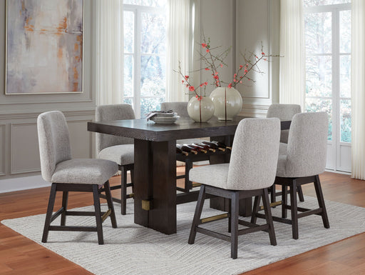 Signature Design by Ashley rectangular counter table set with four matching chairs in a modern dining room.