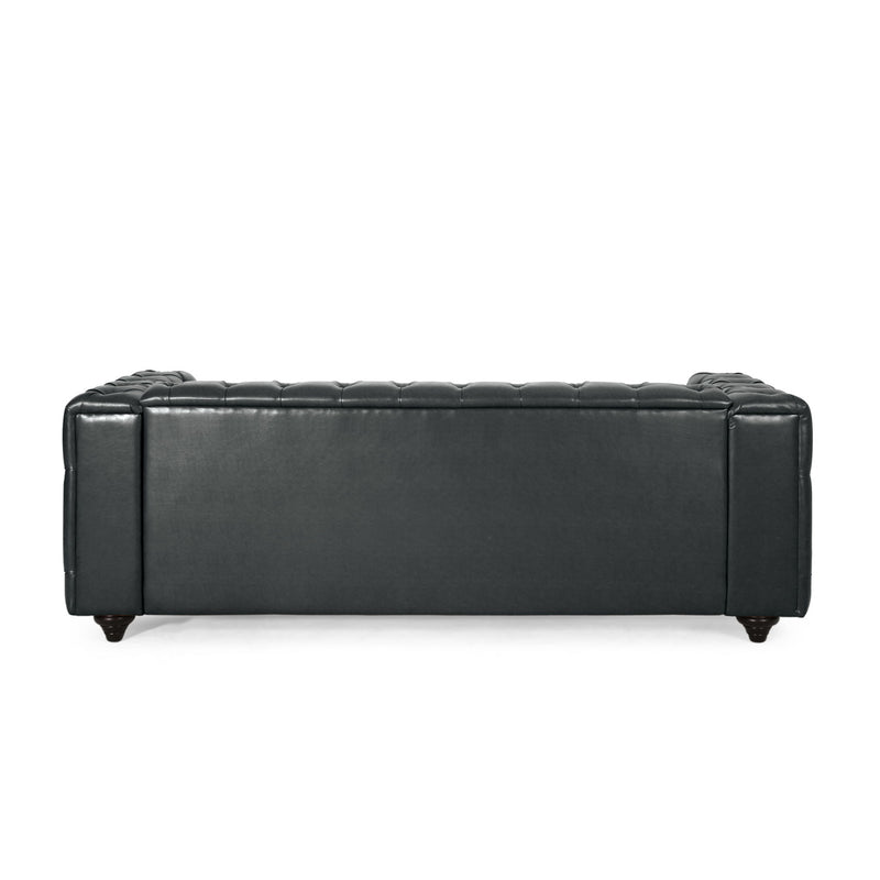 Comfy 3 Seat Sofa & Wooden Legs, For Living Room And Study - Black - R&R Furniture Gallery (Fountain Valley, CA)