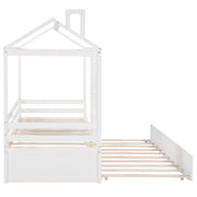 Twin Size Classic House Bed With Twin Size Trundle - White - R&R Furniture Gallery (Fountain Valley, CA)