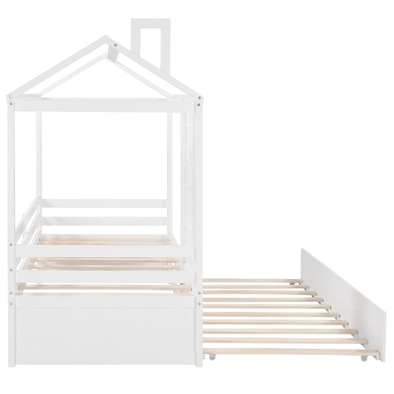 Twin Size Classic House Bed With Twin Size Trundle - White - R&R Furniture Gallery (Fountain Valley, CA)