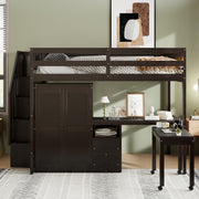 Loft Bed With Stairs, Bookshelf, Drawers, Desk & Wardrobe, Space Saving Multifunctional Furniture - R&R Furniture Gallery (Fountain Valley, CA)