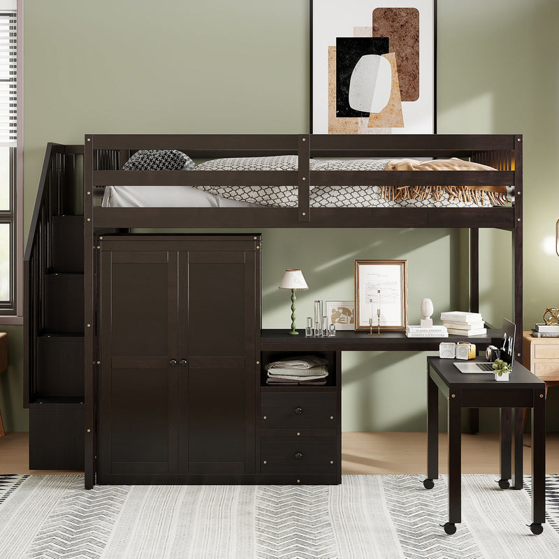 Loft Bed With Stairs, Bookshelf, Drawers, Desk & Wardrobe, Space Saving Multifunctional Furniture - R&R Furniture Gallery (Fountain Valley, CA)