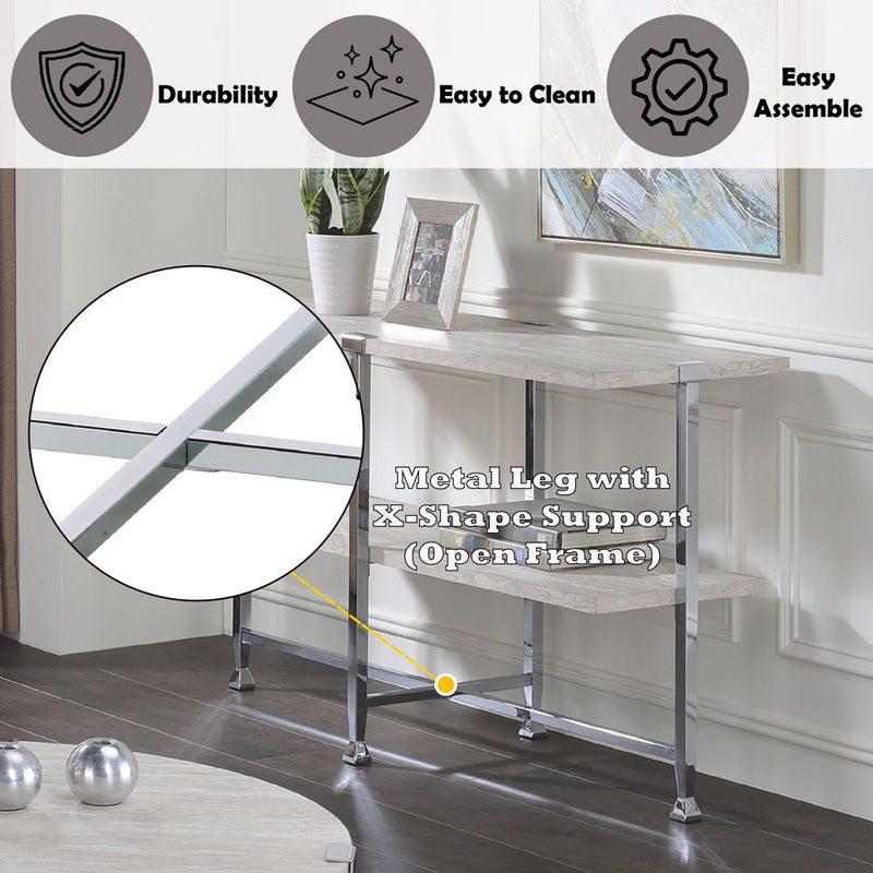 Brecon - Sofa Table - White Oak & Chrome - R&R Furniture Gallery (Fountain Valley, CA)
