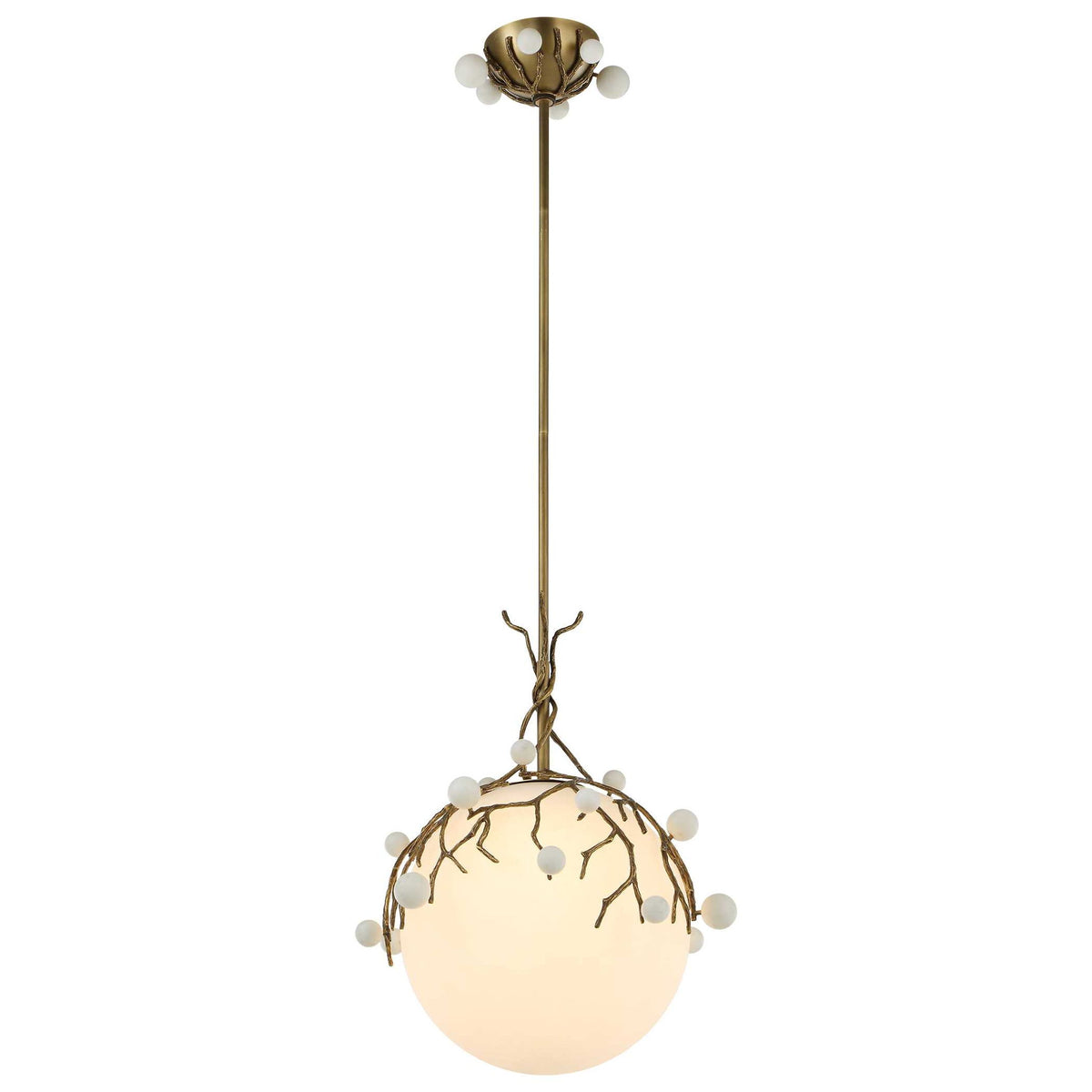 Budding Branches - Pendant - Light Antique Brass / White