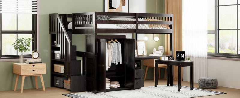 Loft Bed With Stairs, Bookshelf, Drawers, Desk & Wardrobe, Space Saving Multifunctional Furniture - R&R Furniture Gallery (Fountain Valley, CA)