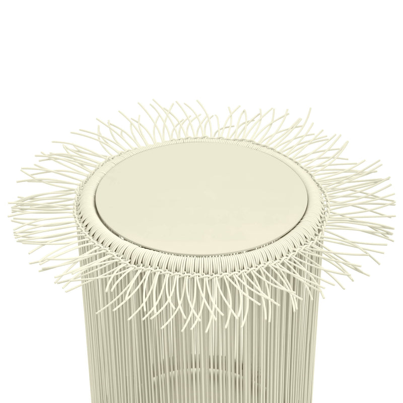 TOV Furniture Rafa outdoor side table with a modern design, featuring a sleek surface and sturdy legs for outdoor use