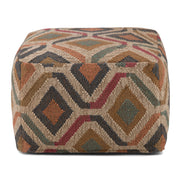 Simpli-Home Johanna handcrafted square accent pouf with beige fabric and plush cushion for versatile seating or decor.