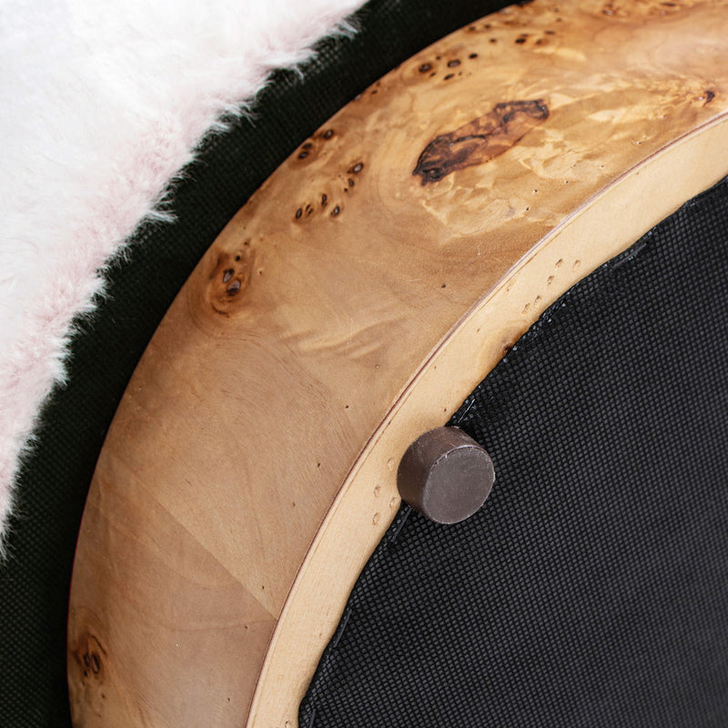 Tilly - Round Fur Upholstered / Burl Pouf Ottoman - White - R&R Furniture Gallery (Fountain Valley, CA)