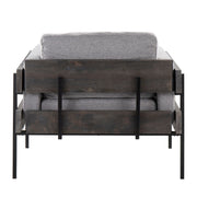 Lumi Source Kari farmhouse accent chair with wooden legs and beige fabric upholstery, stylish and comfortable for living spaces.