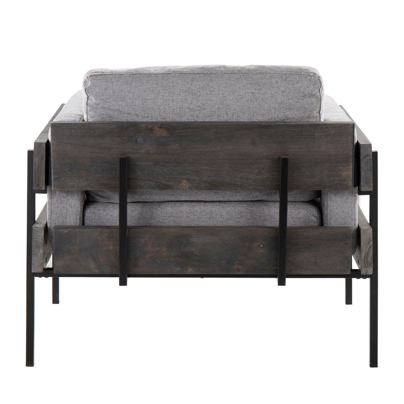 Lumi Source Kari farmhouse accent chair with wooden legs and beige fabric upholstery, stylish and comfortable for living spaces.