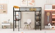 Loft Metal Bed With 3 Layers Of Shelves And Desk, Stylish Metal Frame Bed With board - R&R Furniture Gallery (Fountain Valley, CA)