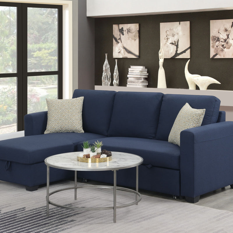 Reversible Sectional With Pop Up Sleeper And Hidden Storage Chaise - Navy - R&R Furniture Gallery (Fountain Valley, CA)