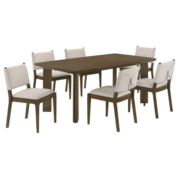 Crispin - 7 Piece Rectangular Dining Table Set With Upholstered Chairs - Brown