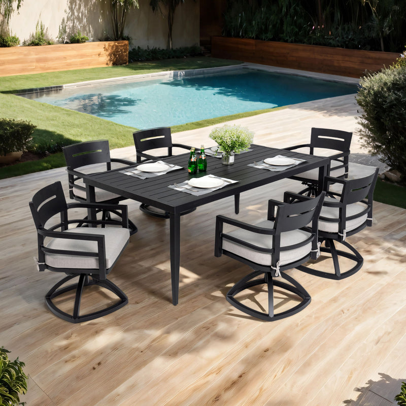 Outdoor Modern Dining Set, Chairs Sunbrella Cushioned And Dining Table With Umbrella Hole - R&R Furniture Gallery (Fountain Valley, CA)