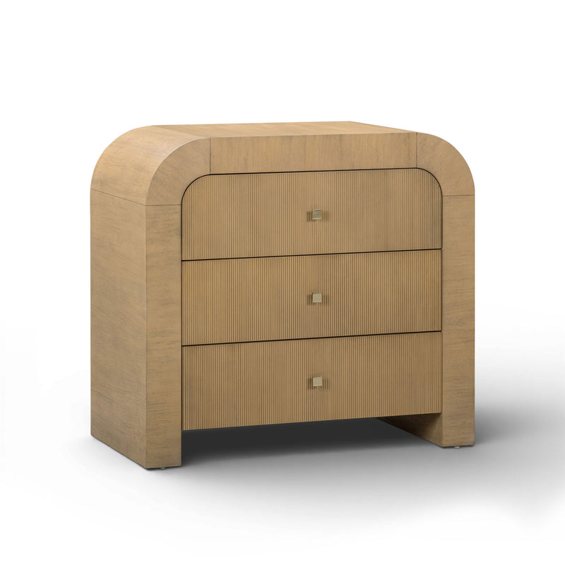 TOV Furniture Hump bedside chest with wood finish and drawer storage, modern design for bedroom or bedside table.