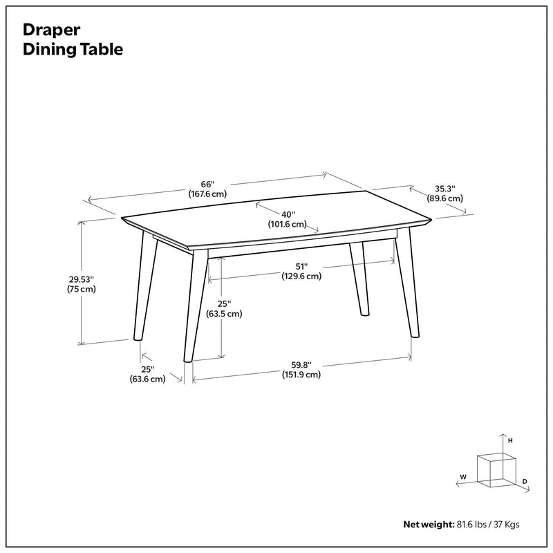 Simpli-Home Draper rectangular dining table with wood top, ideal for modern dining room settings.