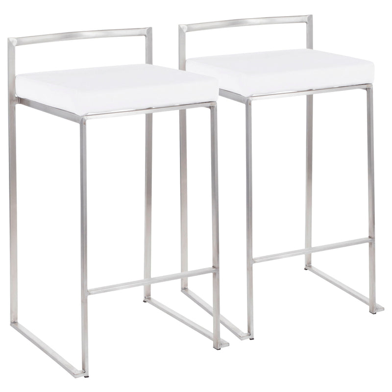 Lumi Source Fuji contemporary stackable counter stool set with sleek modern design and wooden seats suitable for kitchen or bar area.