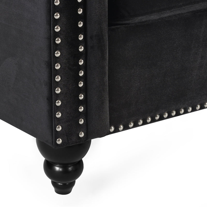 Noble House Chesterfield style 3-seater sofa with deep button tufting, classic stationary design and plush upholstery.