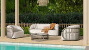 Harper - Indoor/Outdoor Modern Round Coffee Table - Geige Taupe Aluminum - R&R Furniture Gallery (Fountain Valley, CA)