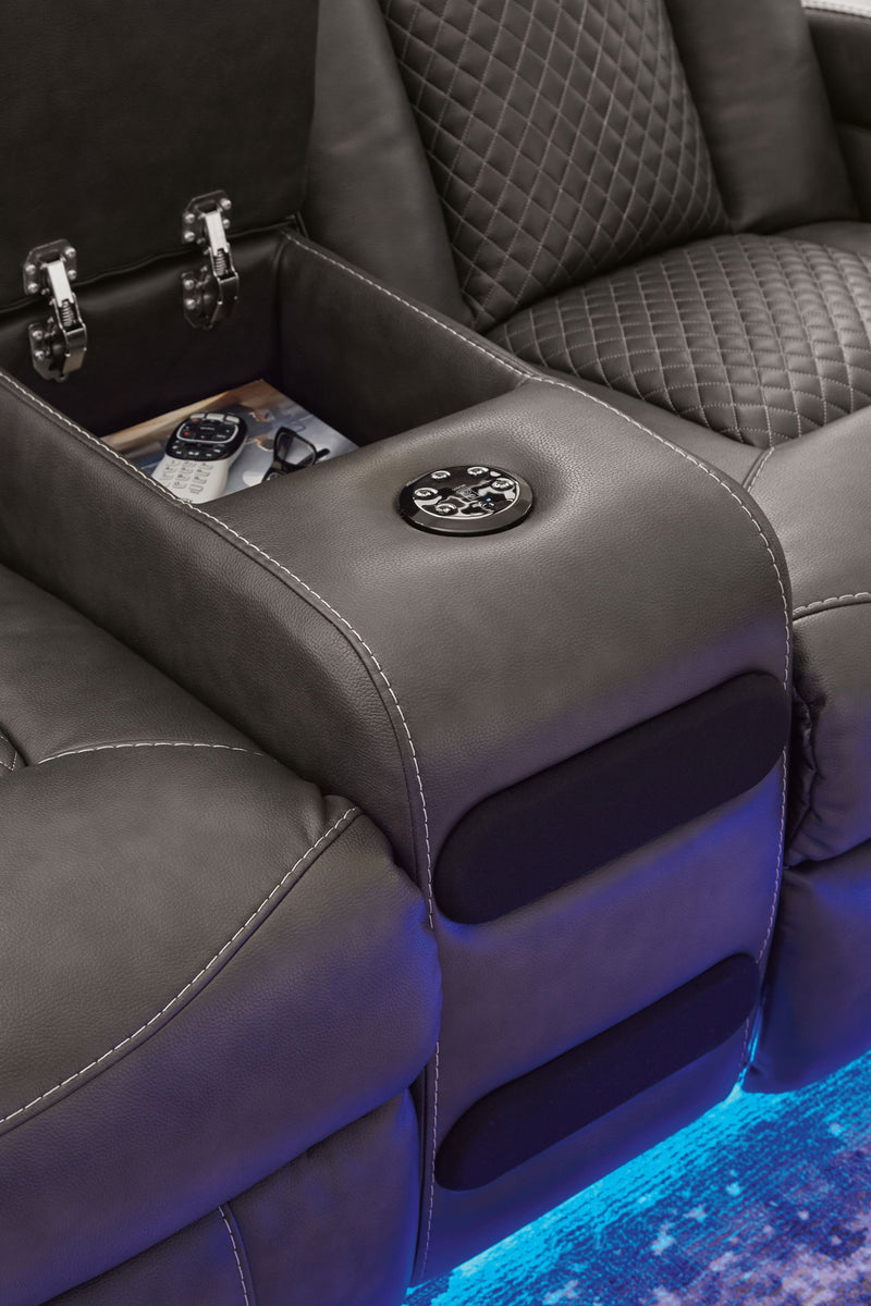 Fyne-dyme - Power Reclining Loveseat With Console/Adj Hdrst - R&R Furniture Gallery (Fountain Valley, CA)