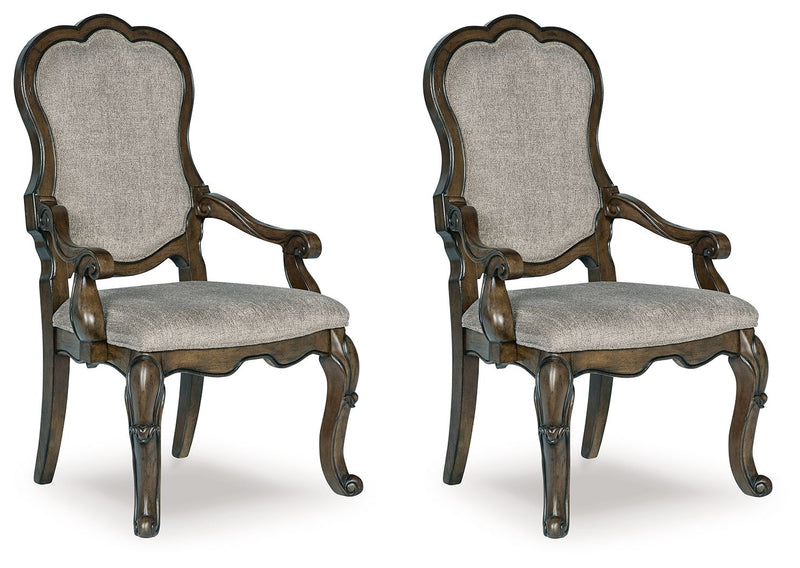 Maylee - Dining Upholstered Arm Chair (Set of 2) - Dark Brown - R&R Furniture Gallery (Fountain Valley, CA)