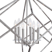 Uttermost Euclid 6-light nickel cube pendant light with geometric design hanging from ceiling.