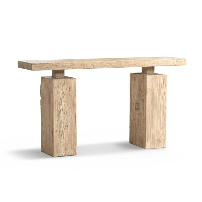 Jennifer Taylor Home Calder console table in natural wood finish with sleek, modern design and sturdy rectangular base.