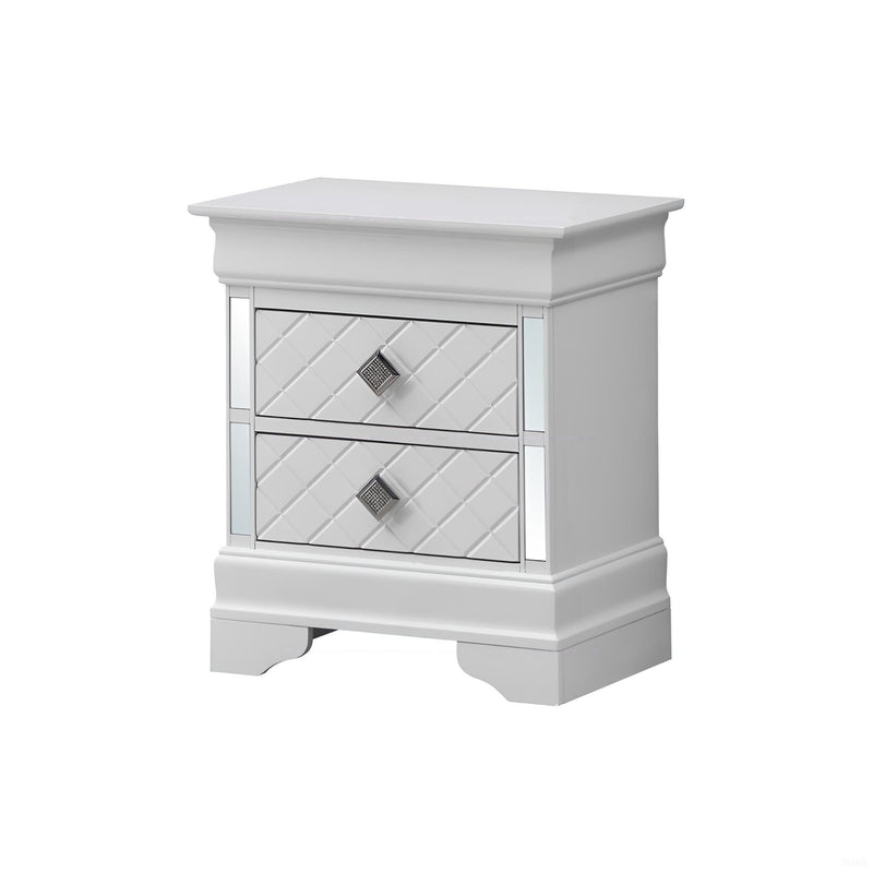 Silver champagne accent nightstand by Glory Furniture with sleek design and modern style for bedroom decor.