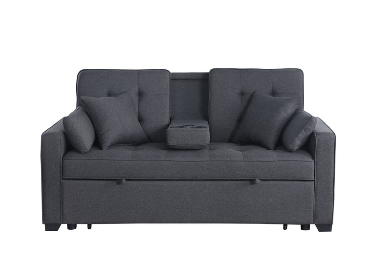 Cody II - Convertible Sleeper Loveseat With Cup Holder, Charging Ports and Pocket - Dark Gray - R&R Furniture Gallery (Fountain Valley, CA)