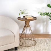Hollow - Edge Retro Art Pine Side Table With Antique And Natural Color, Iron And Pine Construction - Antique Gold / Natural - R&R Furniture Gallery (Fountain Valley, CA)
