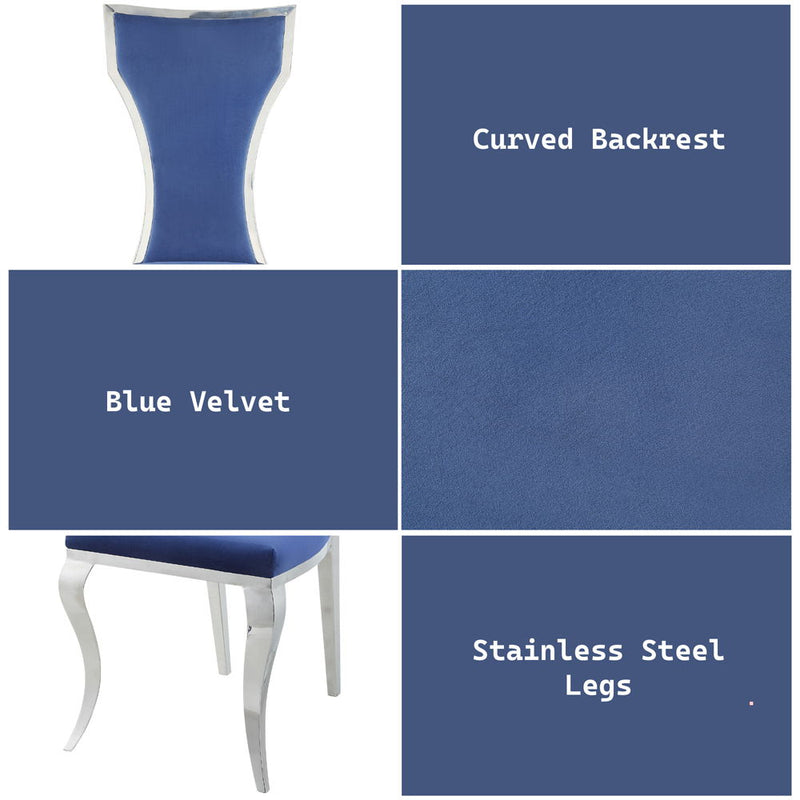 Azriel - Side Chair (Set of 2) - Blue Velvet & Mirroed Silver - R&R Furniture Gallery (Fountain Valley, CA)