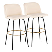 Lumi Source Toriano contemporary fixed height barstool set with swivel, round footrest, black upholstery, and sleek modern design.