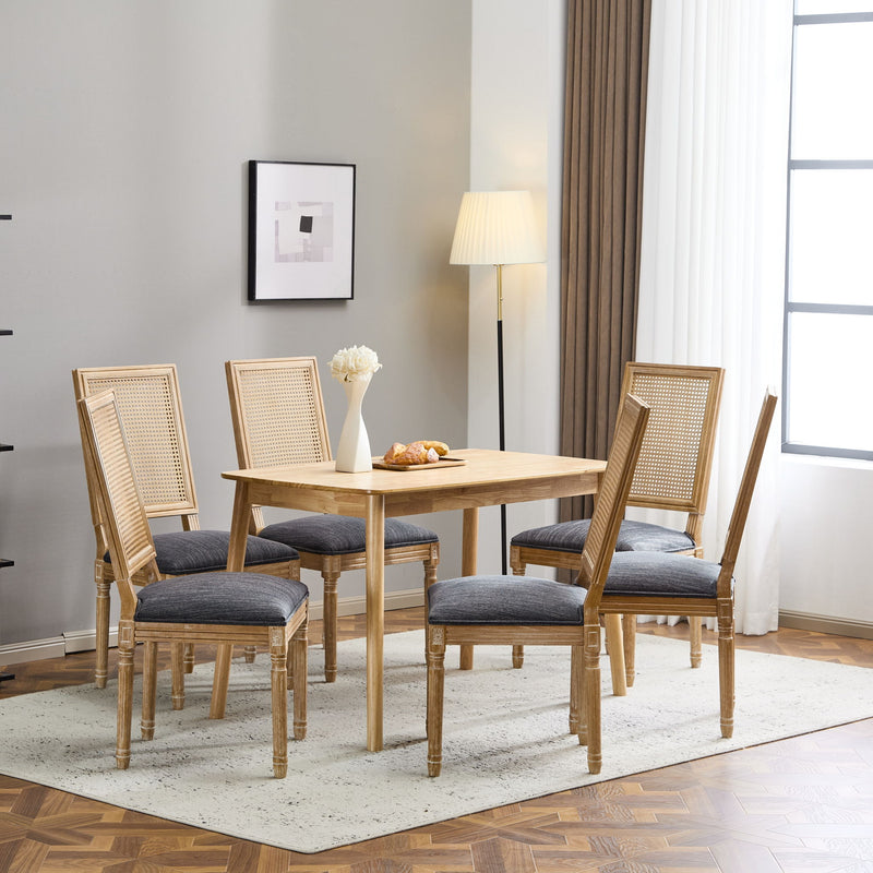 French Country Dining Chair With Rectangular Cane Backrest And Smooth Upholstered Seating - R&R Furniture Gallery (Fountain Valley, CA)