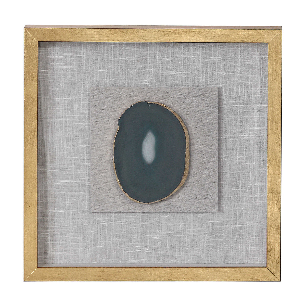Keeva Agate Stone Shadow Box wall decor by Uttermost featuring a gold frame and natural agate stone design.